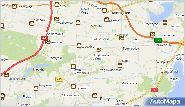 mapa Brzękowice Górne, Brzękowice Górne na mapie Targeo