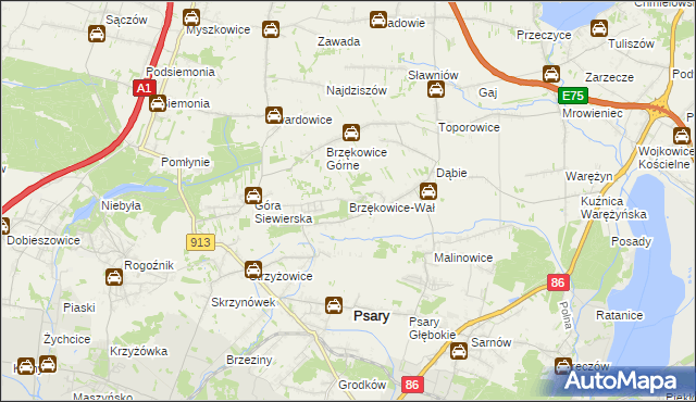 mapa Brzękowice-Wał, Brzękowice-Wał na mapie Targeo