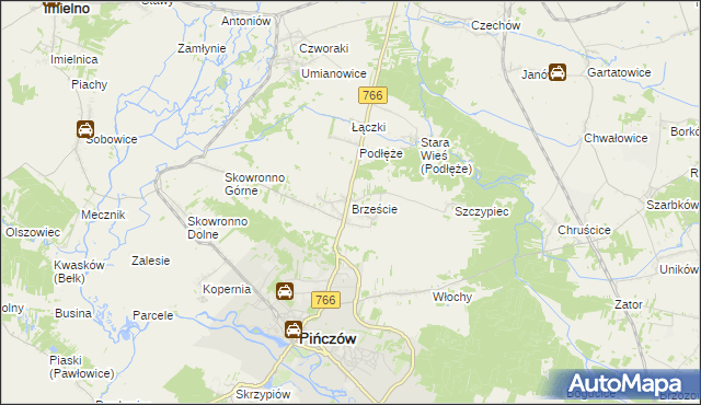 mapa Brzeście gmina Pińczów, Brzeście gmina Pińczów na mapie Targeo