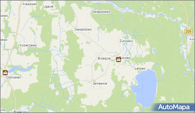 mapa Brzeście gmina Sławno, Brzeście gmina Sławno na mapie Targeo