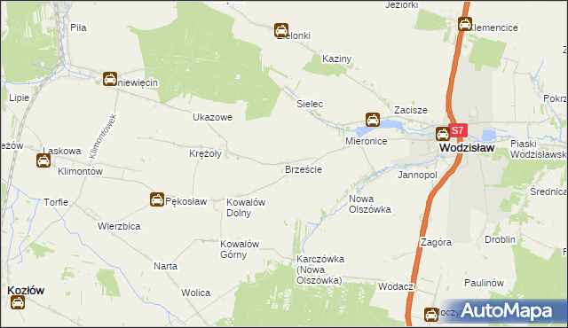 mapa Brzeście gmina Wodzisław, Brzeście gmina Wodzisław na mapie Targeo