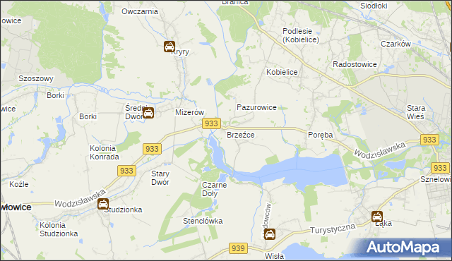 mapa Brzeźce gmina Pszczyna, Brzeźce gmina Pszczyna na mapie Targeo