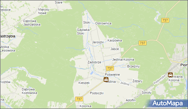 mapa Brzezinki gmina Pionki, Brzezinki gmina Pionki na mapie Targeo