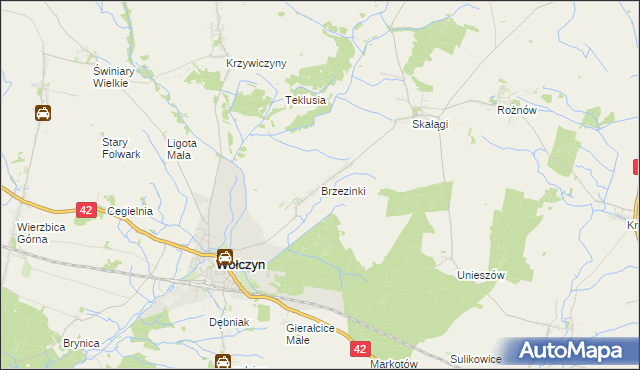 mapa Brzezinki gmina Wołczyn, Brzezinki gmina Wołczyn na mapie Targeo