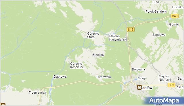 mapa Brzeziny gmina Józefów, Brzeziny gmina Józefów na mapie Targeo