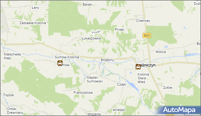 mapa Brzeziny gmina Kraśniczyn, Brzeziny gmina Kraśniczyn na mapie Targeo