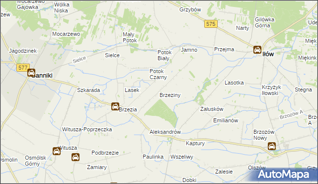 mapa Brzeziny gmina Sanniki, Brzeziny gmina Sanniki na mapie Targeo