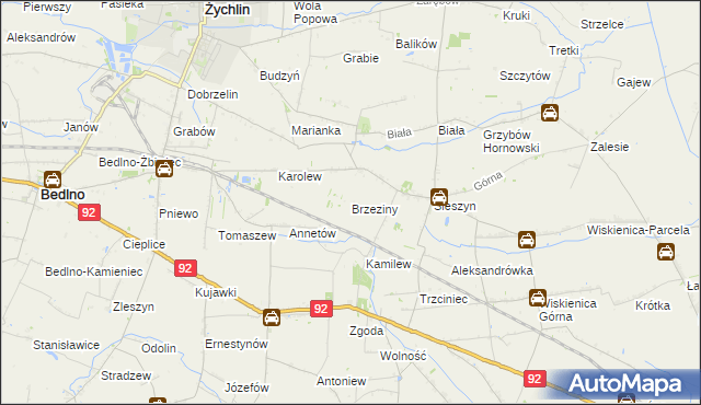 mapa Brzeziny gmina Żychlin, Brzeziny gmina Żychlin na mapie Targeo