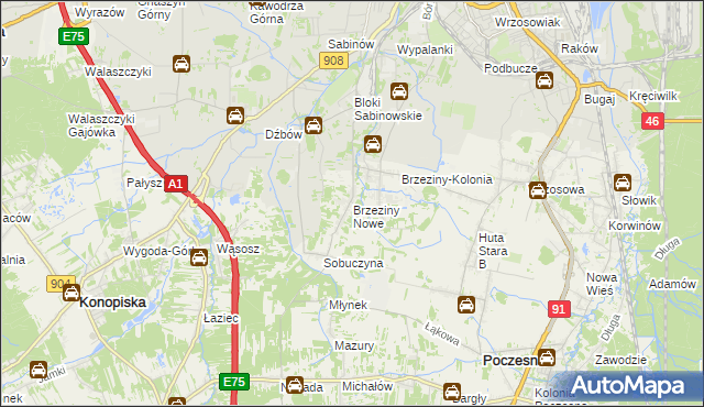 mapa Brzeziny Nowe, Brzeziny Nowe na mapie Targeo