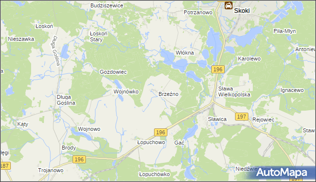 mapa Brzeźno gmina Skoki, Brzeźno gmina Skoki na mapie Targeo