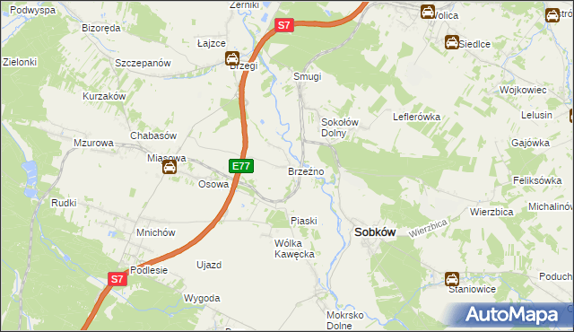 mapa Brzeźno gmina Sobków, Brzeźno gmina Sobków na mapie Targeo