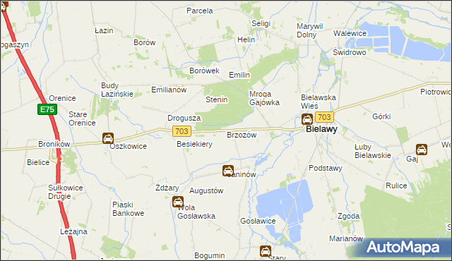 mapa Brzozów gmina Bielawy, Brzozów gmina Bielawy na mapie Targeo