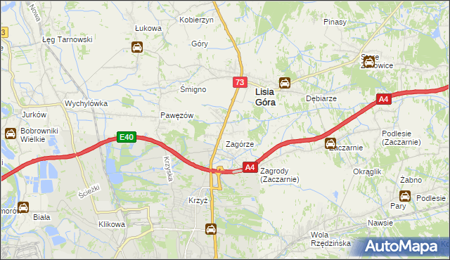 mapa Brzozówka gmina Lisia Góra, Brzozówka gmina Lisia Góra na mapie Targeo