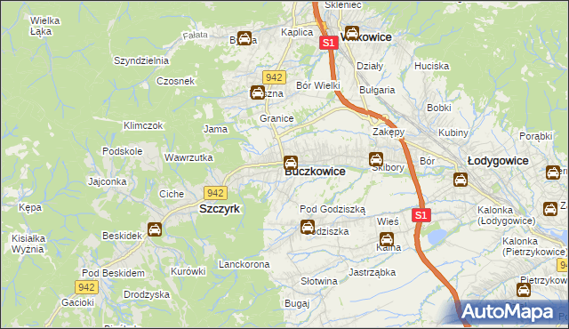 mapa Buczkowice, Buczkowice na mapie Targeo