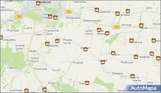 mapa Budzyń gmina Wolbrom, Budzyń gmina Wolbrom na mapie Targeo