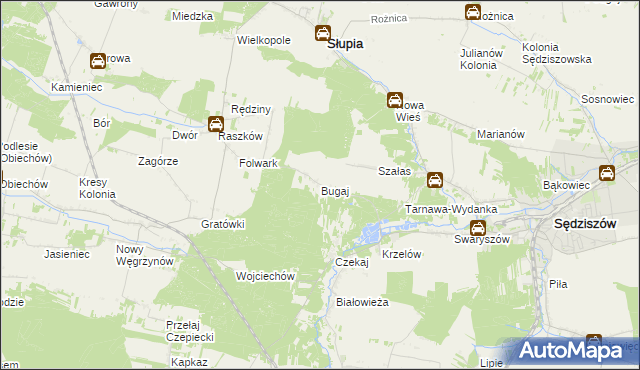 mapa Bugaj gmina Sędziszów, Bugaj gmina Sędziszów na mapie Targeo