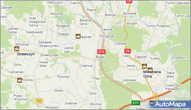 mapa Bugaj gmina Strawczyn, Bugaj gmina Strawczyn na mapie Targeo