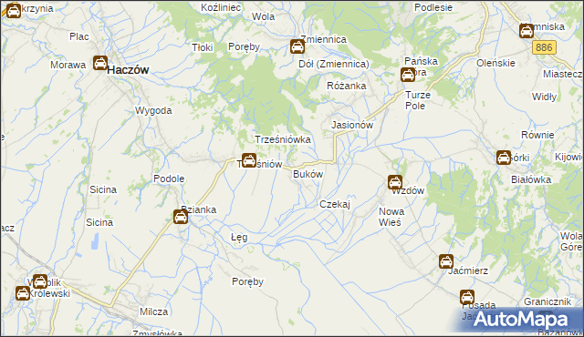 mapa Buków gmina Haczów, Buków gmina Haczów na mapie Targeo