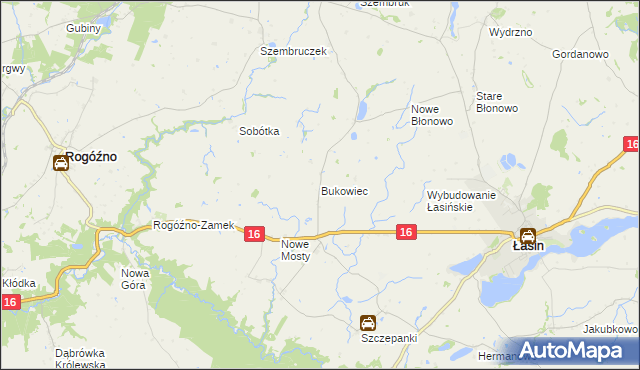 mapa Bukowiec gmina Rogóźno, Bukowiec gmina Rogóźno na mapie Targeo