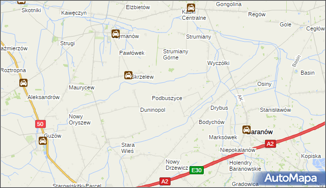 mapa Buszyce gmina Baranów, Buszyce gmina Baranów na mapie Targeo