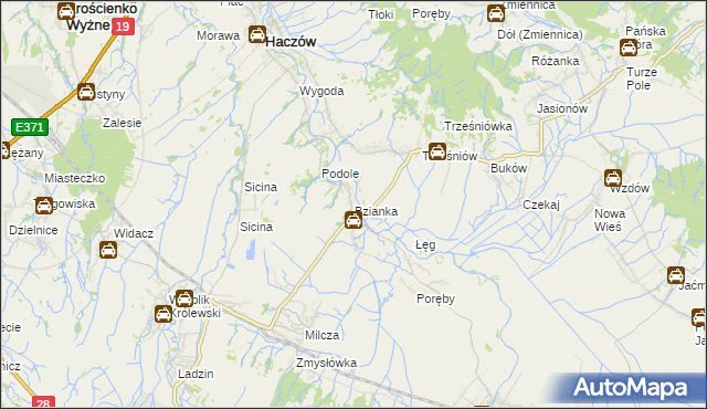 mapa Bzianka gmina Rymanów, Bzianka gmina Rymanów na mapie Targeo