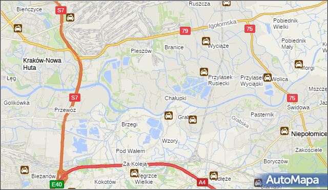 mapa Chałupki gmina Kraków, Chałupki gmina Kraków na mapie Targeo