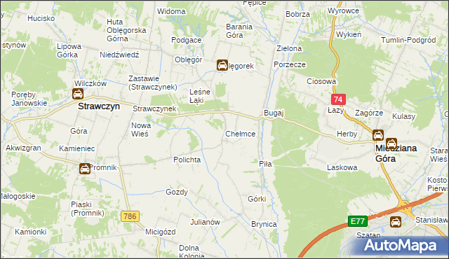 mapa Chełmce gmina Strawczyn, Chełmce gmina Strawczyn na mapie Targeo