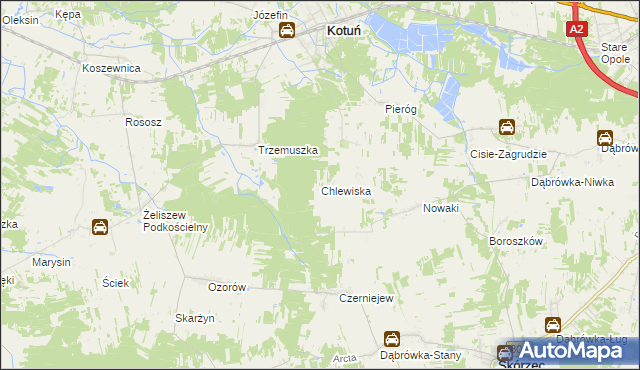 mapa Chlewiska gmina Kotuń, Chlewiska gmina Kotuń na mapie Targeo