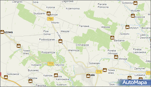 mapa Chmielarze gmina Skała, Chmielarze gmina Skała na mapie Targeo