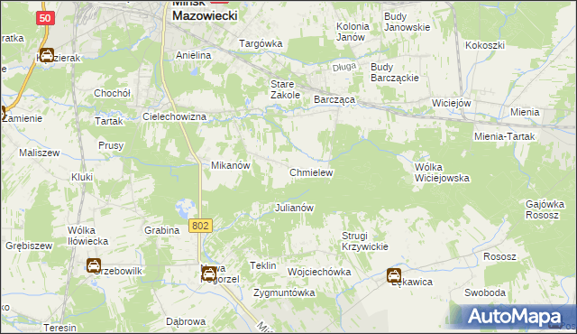 mapa Chmielew gmina Mińsk Mazowiecki, Chmielew gmina Mińsk Mazowiecki na mapie Targeo