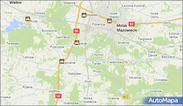 mapa Chochół gmina Mińsk Mazowiecki, Chochół gmina Mińsk Mazowiecki na mapie Targeo