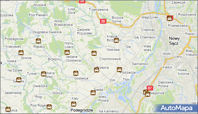 mapa Chochorowice, Chochorowice na mapie Targeo