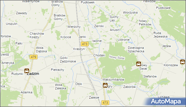 mapa Chodaki gmina Zadzim, Chodaki gmina Zadzim na mapie Targeo