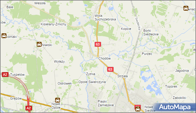 mapa Chodów gmina Siedlce, Chodów gmina Siedlce na mapie Targeo