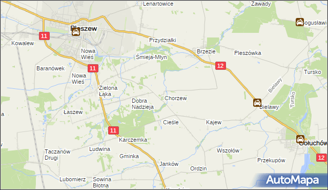 mapa Chorzew gmina Pleszew, Chorzew gmina Pleszew na mapie Targeo