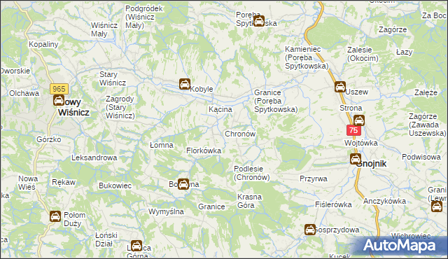 mapa Chronów gmina Nowy Wiśnicz, Chronów gmina Nowy Wiśnicz na mapie Targeo