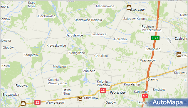 mapa Chruślice, Chruślice na mapie Targeo