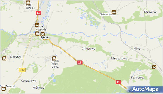 mapa Chrustowo gmina Ujście, Chrustowo gmina Ujście na mapie Targeo