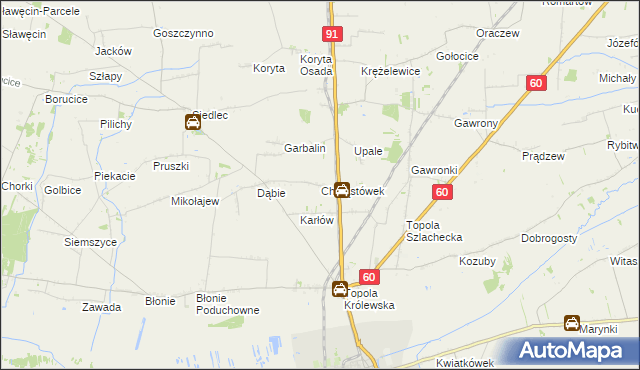 mapa Chrząstówek gmina Łęczyca, Chrząstówek gmina Łęczyca na mapie Targeo