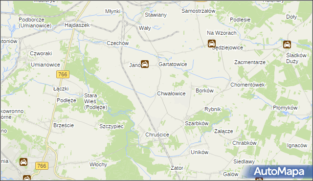 mapa Chwałowice gmina Pińczów, Chwałowice gmina Pińczów na mapie Targeo