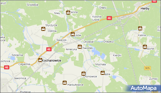 mapa Chwostek, Chwostek na mapie Targeo