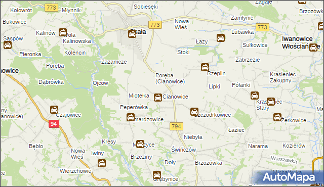 mapa Cianowice, Cianowice na mapie Targeo