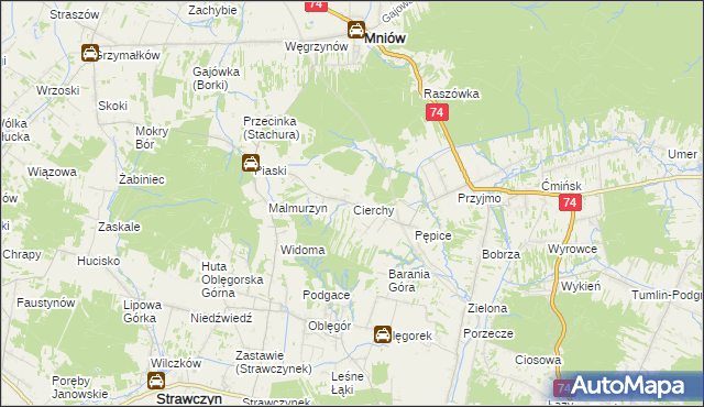 mapa Cierchy, Cierchy na mapie Targeo