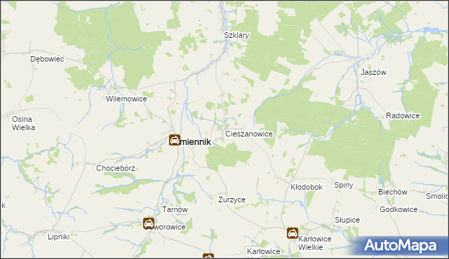 mapa Cieszanowice gmina Kamiennik, Cieszanowice gmina Kamiennik na mapie Targeo
