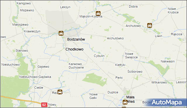 mapa Cybulin gmina Bodzanów, Cybulin gmina Bodzanów na mapie Targeo