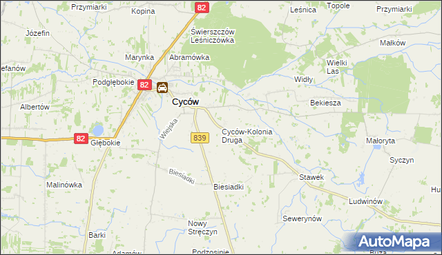 mapa Cyców-Kolonia Druga, Cyców-Kolonia Druga na mapie Targeo