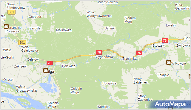 mapa Cyganówka gmina Wilga, Cyganówka gmina Wilga na mapie Targeo