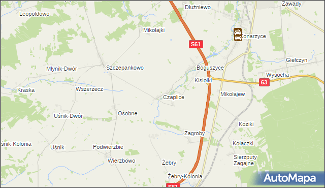 mapa Czaplice gmina Łomża, Czaplice gmina Łomża na mapie Targeo