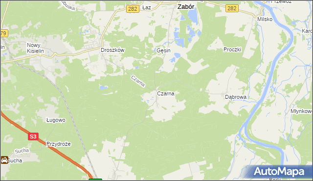 mapa Czarna gmina Zabór, Czarna gmina Zabór na mapie Targeo