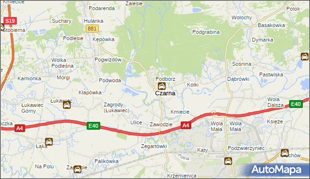 mapa Czarna powiat łańcucki, Czarna powiat łańcucki na mapie Targeo